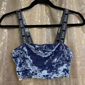 PINK Victorias Secret navy blue velvet unlined crop top, S NWOT